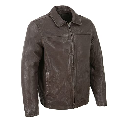 Milwaukee Leather Vintage SFM1804 Men's Classic Brown Zipper Front Jacket with Shirt Collar - Medium