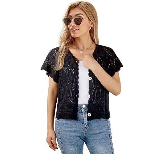 Image of Open Front Summer Cotton Thin Cardigans for Women Lightweight Cropped Cardigan Sweaters for Women