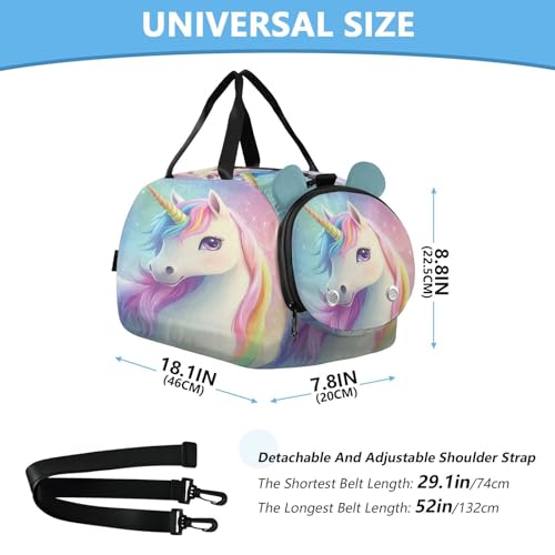 Sparkling Unicorn Colorful Kids Travel Duffel Bag for Boys Girls Overnight Weekend Tote Bag with Shoes Compartment for Trip Beach Gym3