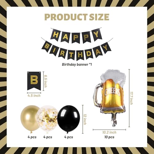 Image of ZHENGYE Black Gold Birthday Decorations Set Happy Birthday Banner Latex Balloon Beer Balloons Beer Themed Decoration Party Supplies