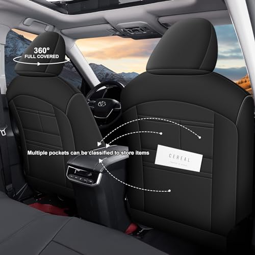 AOMSAZTO Custom Fit Seat Covers for Toyota Highlander 2014 2015 2016 2017 2018 2019-Three-Row 8 Seats,Second Row 40/60 Split,Faux Leather-Black