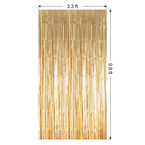 2 Pack 3.3 ft x 9.8 ft Foil Curtains Metallic Fringe Curtains Shimmer Curtain Photo Backdrop for Halloween Christmas Birthday Party Wedding Deco (Pale Glod)
