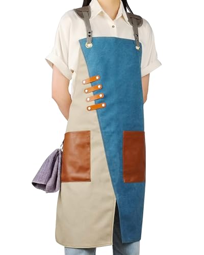 Small snail Retro Canvas Pottery Apron Waterproof Split Leg for Men Women Cross Back Apron with Pockets for Garden Woodwork Painting Hairdressing