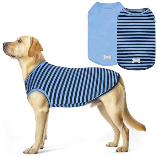 KYEESE 2Pack Cotton Dog Shirt for Large Dogs Soft Striped Tank Top