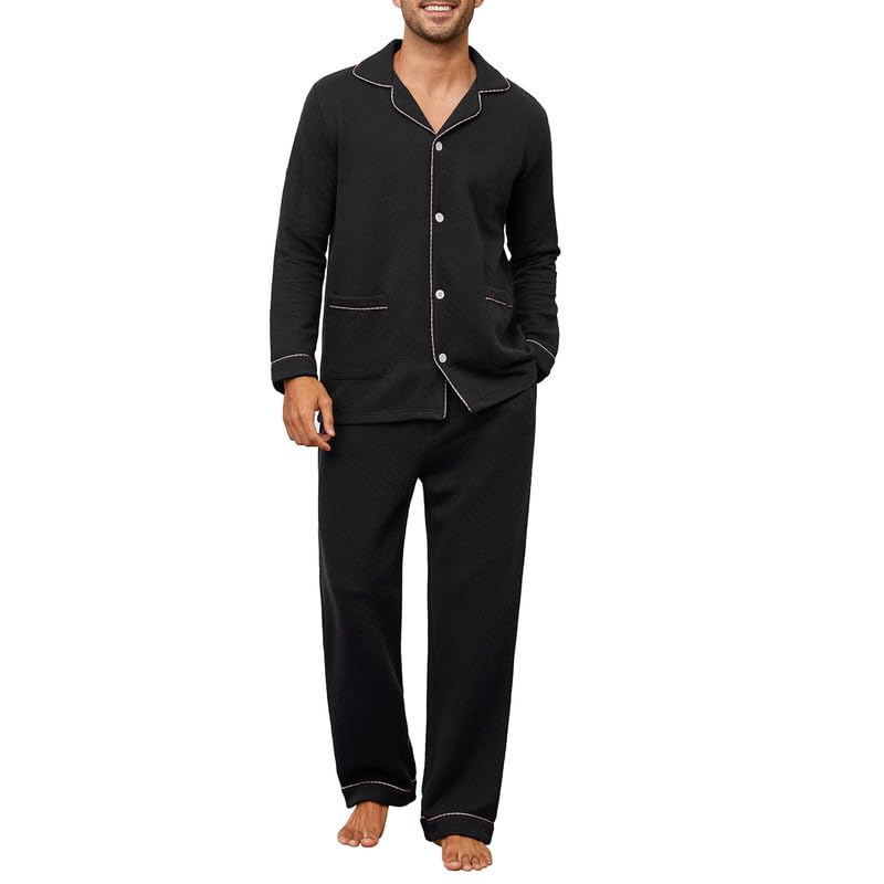 U2SKIIN Mens Pajama Set Soft Warm Long Sleeve Quilted Fabric Cotton Cozy Sleepwear Button-Down Pjs