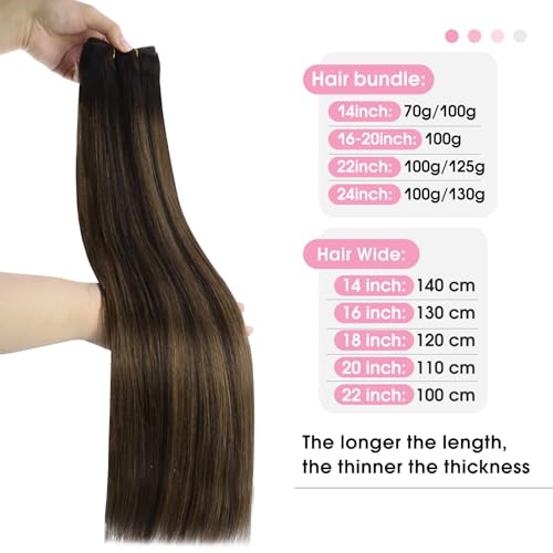 Image of YoungSee Sew in Hair Extensions Real Human Hair Brown Balayage Weft Extensions Darkest Mixed Medium Brown Human Hair Sew in Extensions for Natural Look 16 Inch 100g