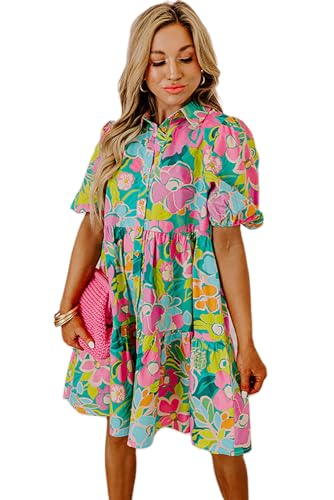 green floral babydoll dress At This Time Green Floral L/S Babydoll Dress, Medium - The Mint Julep Boutique main image 0