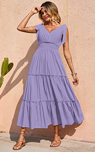 Image of PRETTYGARDEN Women's Cross Neck Summer Sleeveless Tiered Maxi Dress Beach Tie Strap Smocked Long Dresses Pleated Sundress