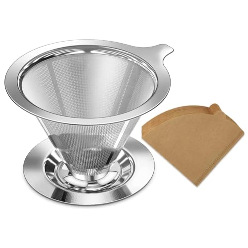 Yindhgdr Vierte sobre el gotero de café, filtro de café de goteo lento con 40 filtros de papel, vierte sobre cafetera para 1-2 tazas de preparación,