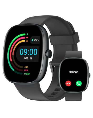 HUAKUA Smartwatch Uomo Donna Chiamate Bluetooth Orologio Smart Watch Contapassi Cardiofrequenzimetro da Polso Saturimetro Orologio Fitness per Android iOS Orologio Sportivo Impermeabile IP68 Nero