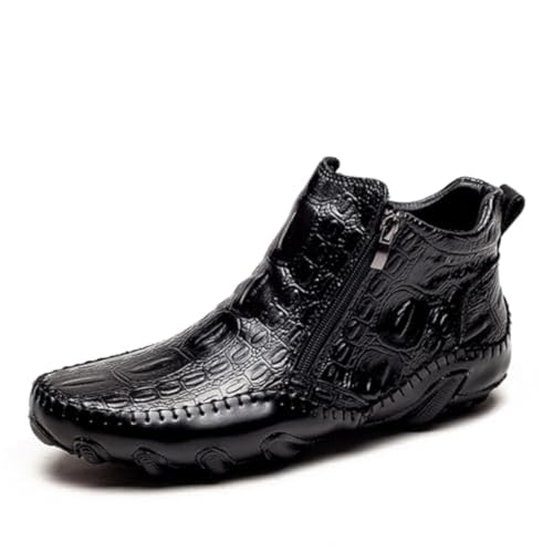 Mens Boot Side Zipper Ankle Dress Patent Leather Formal Boots Fashion Luxury Crocodile Pattern Luxury Classic Outdoor Non-Slip High-Top Fur Lined Loafers