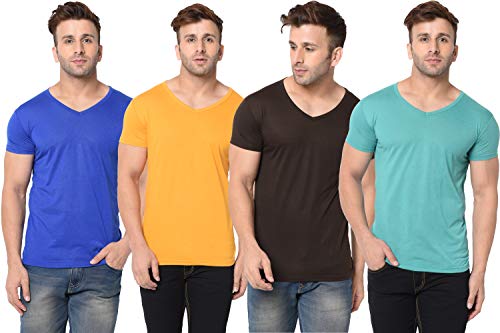 Image of Men's Half Sleeve Cotton V Neck T-Shirt (Pack of 4)