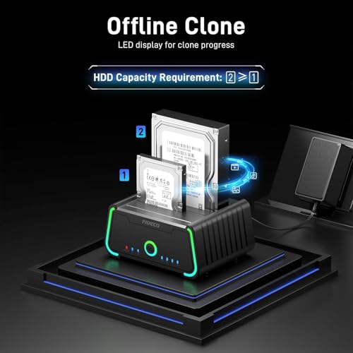 Image of ETZIN Hard Drive Docking Station, USB 3.0 Hard Drive Dock for 2.5 inch and 3.5 inch SATA HDD SSD, HDD Docking Station with RGB Lights, Support Offline Clone and UASP EPL-YPZ230R