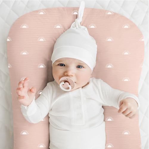 Image of Konssy Muslin Baby Lounger Cover 2 Pack, 100% Cotton Newborn Lounger Cover, Soft and Breathable Lounger Slipcover for Boys Girls, Covers Only (Oat,Pink Sun)