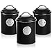 com-four® 3X barattoli da caffè - barattoli Decorativi in 3 Design - Contenitore con Coperchio per caffè, tè, Cacao (03 Pezzi - Nero)