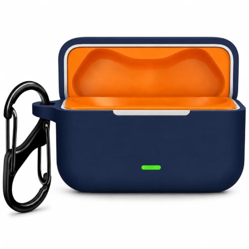 Image of Silicone Case for Realme Buds T500 Pro TWS Earbuds | Shockproof 360 Protective Cover | Heavy-Duty Carabiner Clip | LED Visible | Soft Anti-Slip & Lightweight Case (Blue)