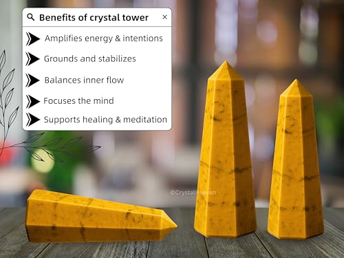 Image of Crystal Heaven Yellow Jasper Crystal Tower Obelisk Point For Chakra, Healing And Balancing - Aaa Grade Original Certified Gemstone Agate For Reiki Meditation Yoga Spiritual (3-4 Inches)