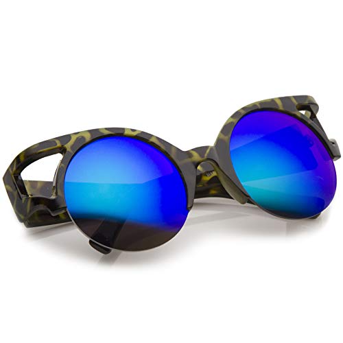 zeroUV Women's Round Mirrored Lens Half Frame Cutout Cat Eye Sunglasses 50mm4