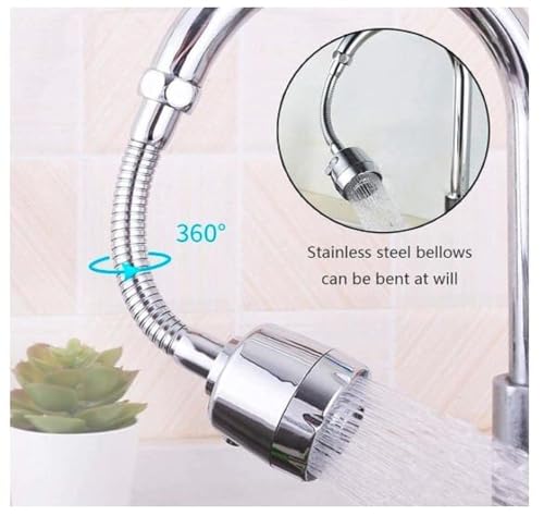 Image of Premium Tap Extension for Kitchen Sink | 360 Flexible Sink Tap for Kitchen Basin | Adjustable Kitchen Tap Extender & Tap Shower | Water Saving Sink Tap Extension, 2 Mode (Silver)
