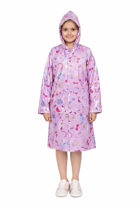 Image of Kids Waterproof PVC Raincoat with Hood & Sleeves | Lightweight, Portable Rain Wear for Boys & Girls | Button Closure with Storage Bag