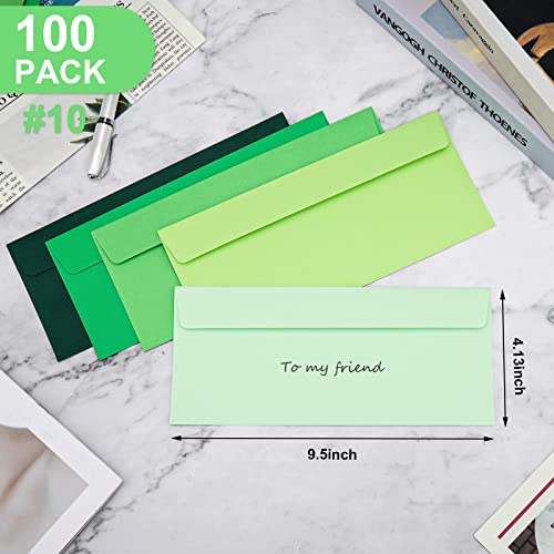 100 Pack Gradient Green #10 Business Envelopes Self Adhesive 4-1/8 X 9-1/2 In Square Flap Mailing Envelopes For Office, Business Letterhead, Invoices, Personal Mailing, Letters (Greenery) #TOP6