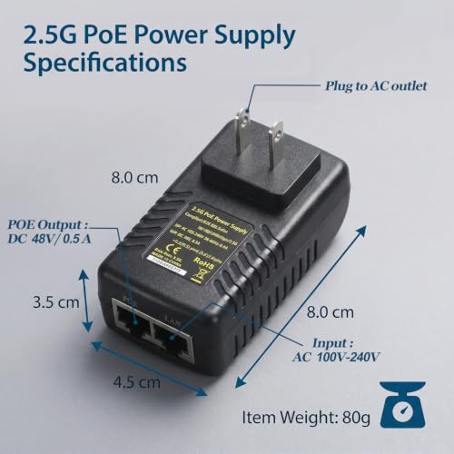 Inyector PoE de 2,5 G, salida pasiva PoE+ de 48 V/0,5 A, velocidad de 100/1000/2500 Mbps, hasta 100 m de conexión, plug and play para cámaras IP, puntos de acceso inalámbricos y videoteléfonos (NUS-2.5G) miniatura 3