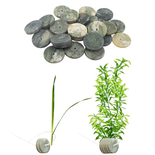SnowTing 30 PCS Aquarium Plant Weights with Cable Ties Aquarium Plant Anchors for Fixing Aquatic Live Plants Anti-Floating Stone Flakes Weighted Blocks Green