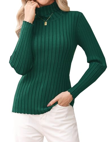 Gyabnw Jersey Mujer Cuello Alto Invierno Suéter Básico Pullover Casual Manga Larga Sueter Tejido Suave Elegante Verde XXL