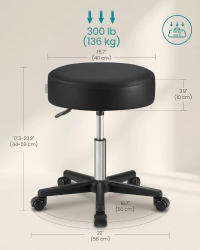 Image of SONGMICS Rolling Stool, Adjustable Swivel Stools Chair, PU Leather, Black