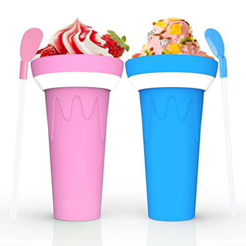 Große Kapazität Slushy Cup Ice Maker Cup Travel Portable Double Layer Silica Cup Pinch Cup Summer Cooler Smoothie Silicone Cup Pinch into Ice Children Adult Slushy Ice Cup (500ml) Cover