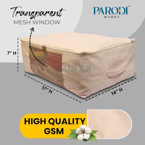 Image of Cotton-Canvas Clothes Storage Bag /Saree Covers For Storage /Saree Covers with Zip Design for Woman Dresses, Sarees, Lehengas for Wardrobe Organizer (17 x 14 x 7 Inch) (Pack of 9)