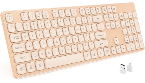 Image of Rechargeable Wireless Keyboard for Mac and Windows, Ultra Slim 2.4GHz Full-Size Keyboard with Low-Profile Quiet Keys, Compatible with PC, Laptop, Windows 11 /10 /8 /7 (Milk Tea)