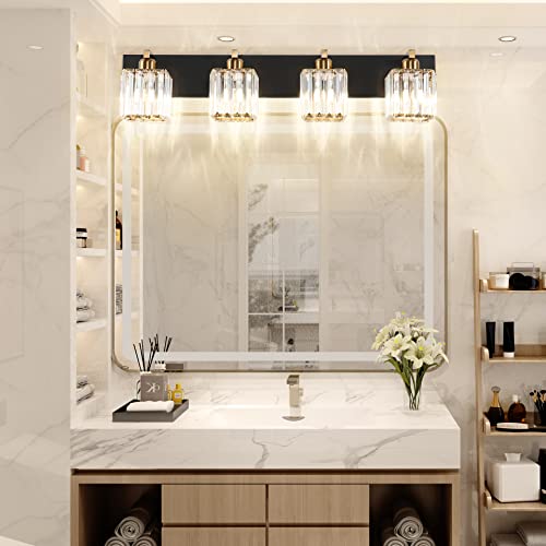 Image of Aipsun Bathroom Vanity Light Fixtures Crystal Vanity Light for Bathroom 4 Light Modern Vanity Lighting (Exclude Bulb)