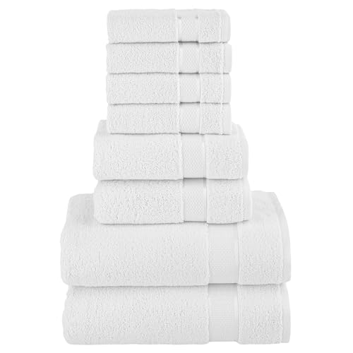 Image of Elegant Comfort Premium Cotton 8-Piece Towel Set, Includes 4 Washcloths, 2 Hand Towels and 2 Bath Towels, 100% Turkish Cotton - Highly Absorbent and Super Soft Towels for Bathroom, White