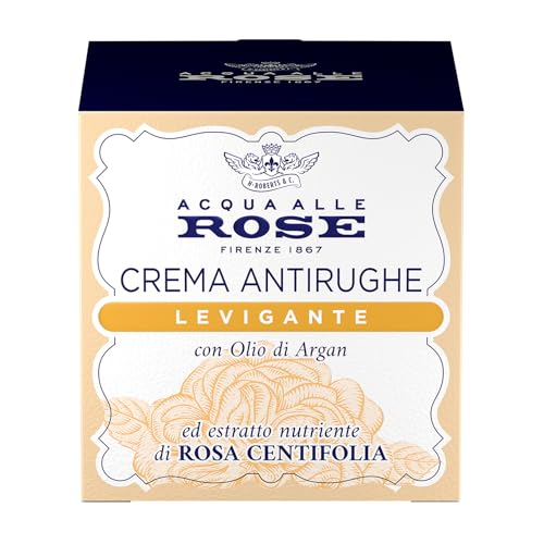 Acqua alle Rose, Crema Viso Antirughe Leviganteper Pelli Normali, Azione Antirughe, Nutriente e Rassodante, con Rosa Centifolia e Olio di Argan, 50 ml
