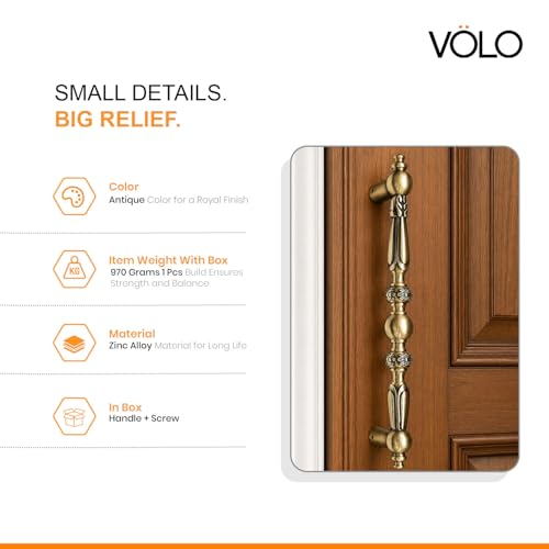 Image of VOLO Main Door Handle /Door Handles for Main Door /Glass Door Handle /Pull Handles, for Home /Office /Hotels (Antique Brass)(Rajwadi Handle) (12 inch (300mm), 1)