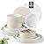 AmorArc Ceramic Dinnerware Sets of 4, Modern Stoneware Plates and Bowls Sets,Chip and Crack Resistant | Dishwasher & Microwave Safe Ceramic Dishes Set,Service for 4 (12pc)-White&Beige