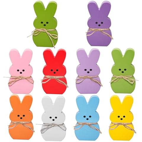 Olutacot 10 Pcs Easter Decorations Rabbit Shape Easter Tiered Tray Decor Wooden Bunny Sign Easter Bunny Table Centerpieces for Home Office Dining Room Mantel Tabletop Farmhouse Party Supplies Cover
