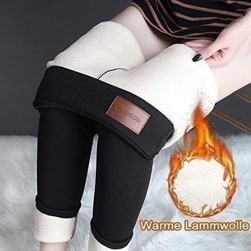 Denise Lamb Warme Schlanke Hose,Winter Lamm Plüsch Verdickte Fleece Gefütterte Jogginghose Hohe Taille Übergroße Leggings für Frauen (Color : Noir-B, Size : Small)