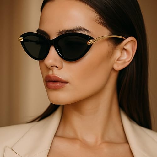 willochra Retro Oval Cat Eye Sunglasses for Women Vintage 90s Small Cute Oval Shape Champagne Sun Glasses4
