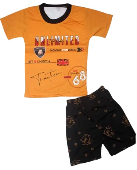 BARBARIK COLLECTION | Cotton Round Neck Half Sleeve T-shirt and Shorts Clothing Set for Baby Boy & Girl | Size: 6 Month To 1 Year