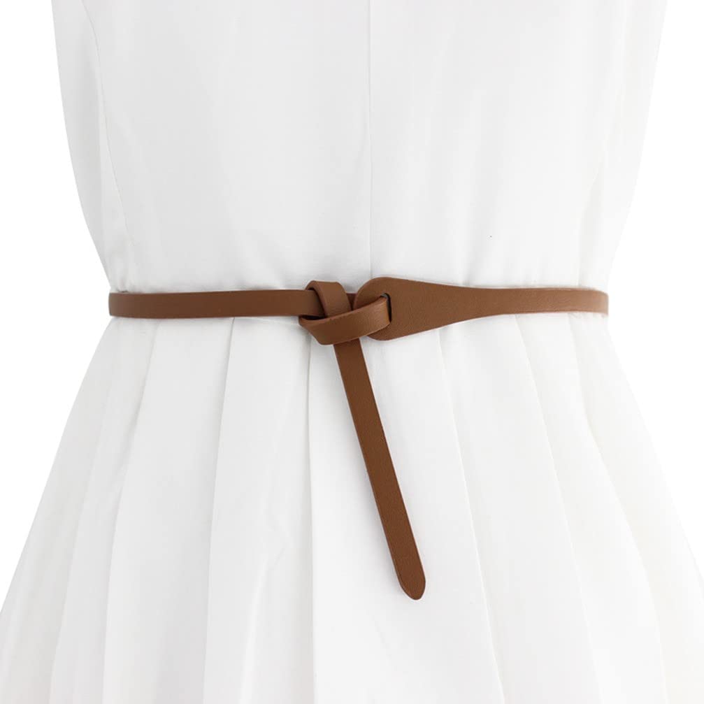 FASUND Women Faux Leather Belt Fashion Tie a Knot Thin Waist Belt for Jeans Dress brown