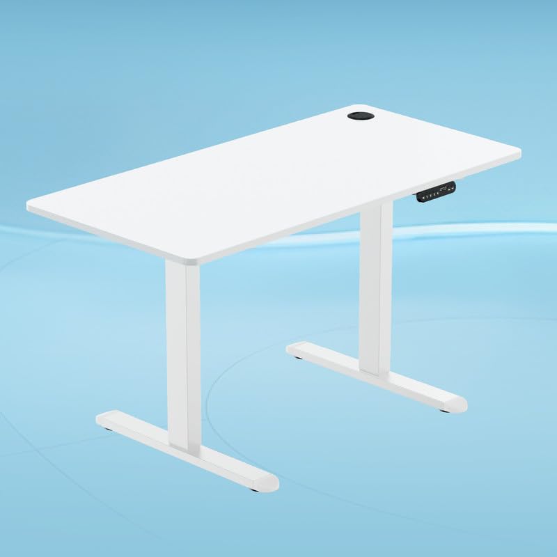 Image of The Sleep Company - AeroPlus Electric Height Adjustable Desk | Ergonomic Work from Home Table | 4 Memory Presets | 2 Years Warranty | 1200 x 600 Thick Top | Free Installation | White & White