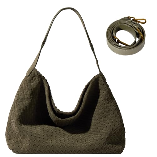 Image of Suede Hobo Bag for Women Hand-Woven Bag Made of Suede Fabric Casual Tote Bag