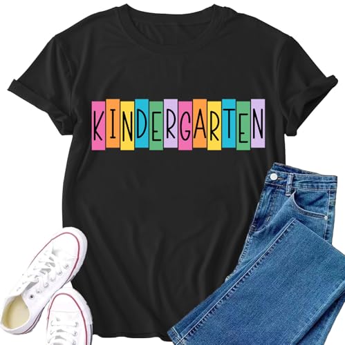 VERYNEAT Kindergarten Teacher Shirt Hello Kindergarten Shirts Little Hearts Rainbow Tee Tops