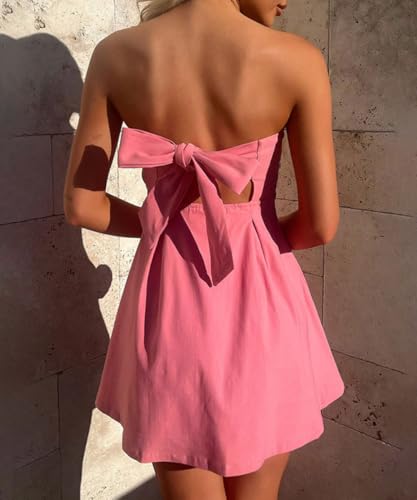 Image of ABINGOO Women's Sexy Strapless Tube Mini Dress Bow Tie Backless A-Line Going Out Formal Party Birthday Graduation Dresses