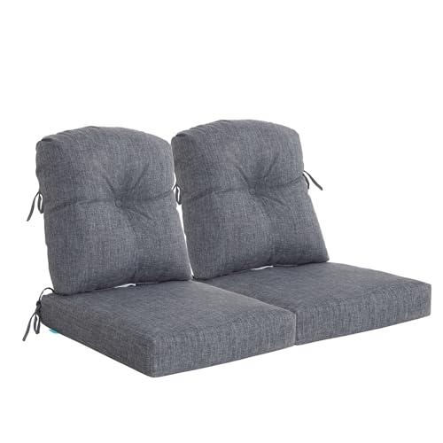 Image of QILLOWAY Outdoor Chair Cushion Set with Strings,Replacement Outdoor Cushions for Patio Furniture.(Charcoal Grey /Black)-Sets of 2