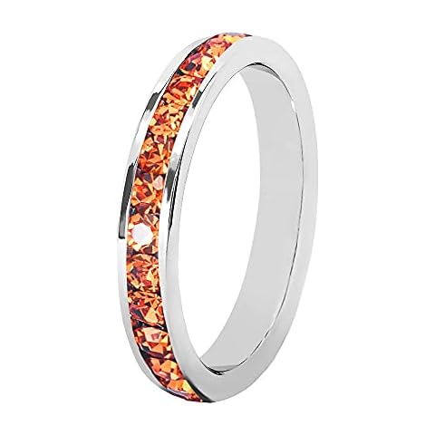 Muses Art Design Birthstone Eternity Band Ring (Channel Set/Full Round), Stackable Fashion Ring with Crystal Birthstone Cover