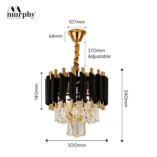 Image of Murphy Black Mamba Black & Gold Crystal Pendant Light (Pack of 1) | 12 Inch Round Luxury Ceiling Chandelier with Metal Frame & Crystal Tubes for Living Room, Dining Room, Bedroom & Hall (300MM)