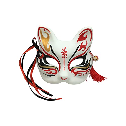 YangYong Kitsune Masque de renard pour costume de Noël, masque de kabuki avec demi-visage pour...
